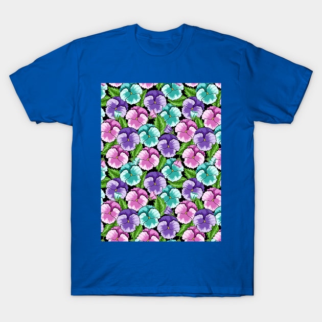 Pansy Flowers Pattern T-Shirt by Designoholic